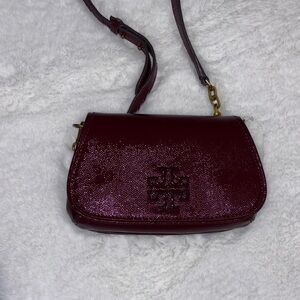 Tory Burch Shimmering Burgundy Crossbody Bag